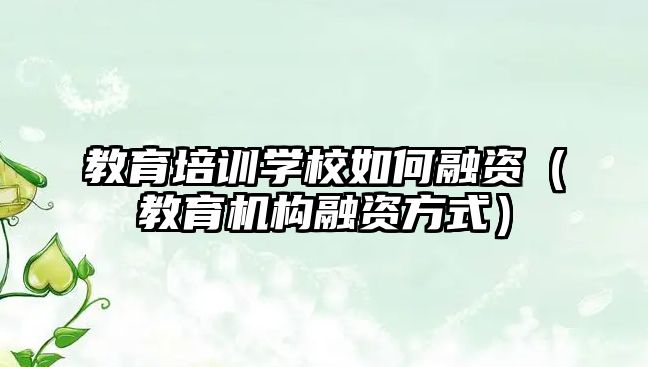 教育培訓(xùn)學(xué)校如何融資（教育機構(gòu)融資方式）