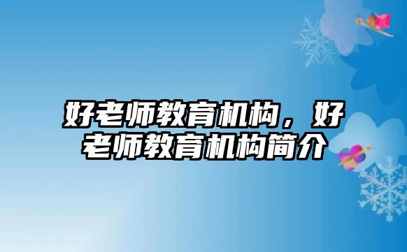 好老師教育機構(gòu)，好老師教育機構(gòu)簡介