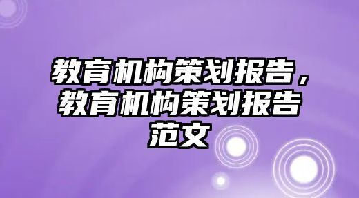 教育機構(gòu)策劃報告，教育機構(gòu)策劃報告范文