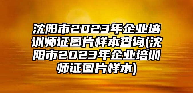 沈陽市2023年企業(yè)培訓(xùn)師證圖片樣本查詢(沈陽市2023年企業(yè)培訓(xùn)師證圖片樣本)