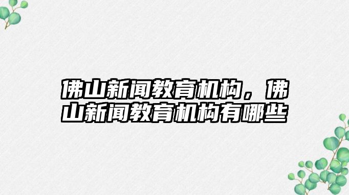 佛山新聞教育機構，佛山新聞教育機構有哪些