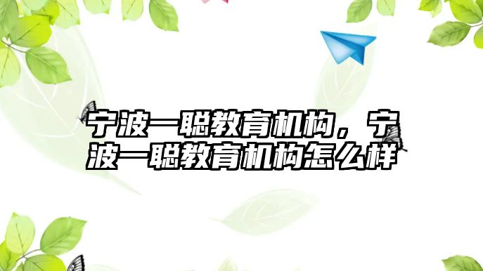 寧波一聰教育機(jī)構(gòu)，寧波一聰教育機(jī)構(gòu)怎么樣