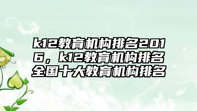 k12教育機構(gòu)排名2016，k12教育機構(gòu)排名全國十大教育機構(gòu)排名