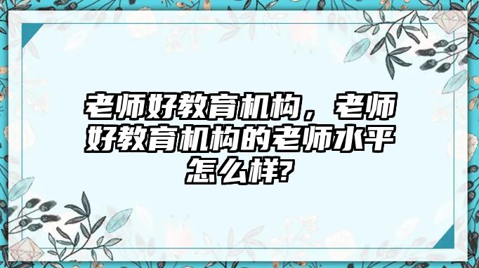 老師好教育機構(gòu)，老師好教育機構(gòu)的老師水平怎么樣?