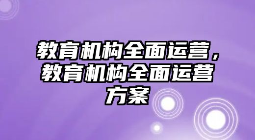 教育機(jī)構(gòu)全面運(yùn)營，教育機(jī)構(gòu)全面運(yùn)營方案