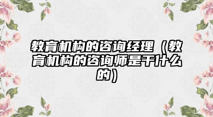 教育機(jī)構(gòu)的咨詢(xún)經(jīng)理（教育機(jī)構(gòu)的咨詢(xún)師是干什么的）