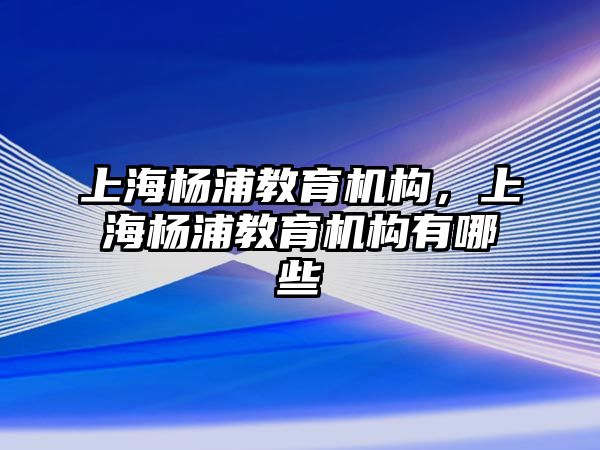 上海楊浦教育機構(gòu)，上海楊浦教育機構(gòu)有哪些