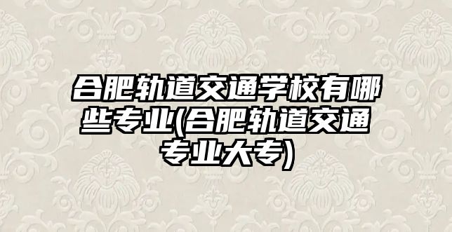 合肥軌道交通學(xué)校有哪些專業(yè)(合肥軌道交通專業(yè)大專)