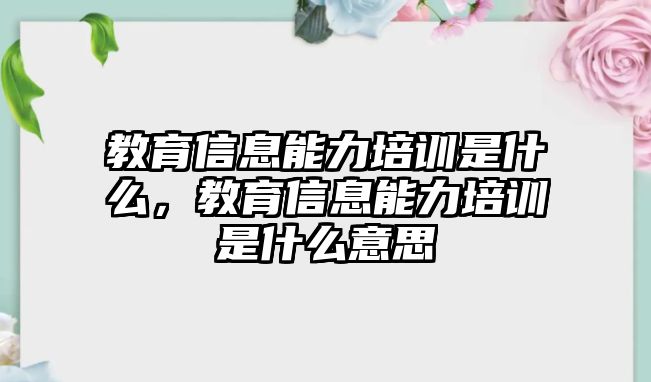 教育信息能力培訓(xùn)是什么，教育信息能力培訓(xùn)是什么意思