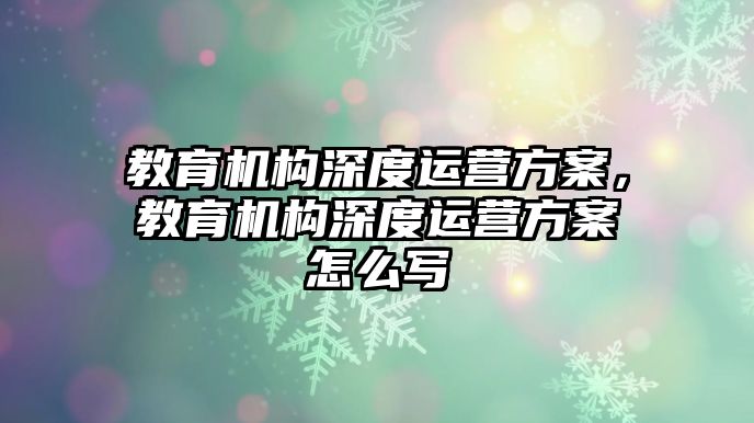 教育機構深度運營方案，教育機構深度運營方案怎么寫