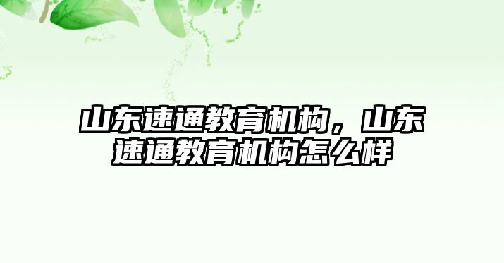 山東速通教育機構(gòu)，山東速通教育機構(gòu)怎么樣