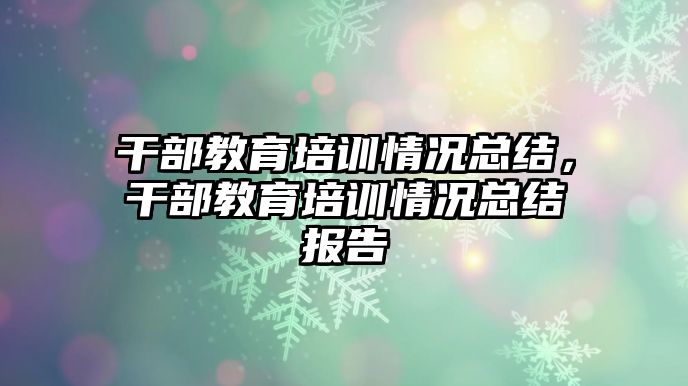 干部教育培訓情況總結，干部教育培訓情況總結報告