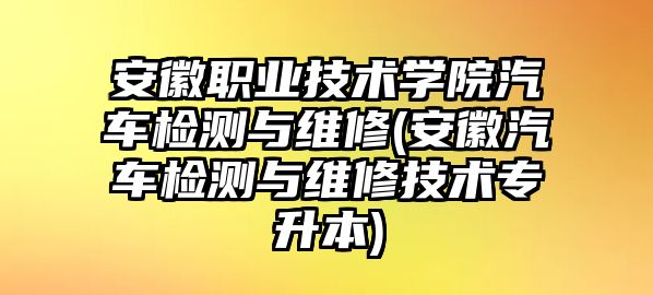 安徽職業(yè)技術(shù)學(xué)院汽車檢測(cè)與維修(安徽汽車檢測(cè)與維修技術(shù)專升本)