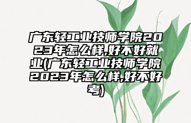 廣東輕工業(yè)技師學(xué)院2023年怎么樣,好不好就業(yè)(廣東輕工業(yè)技師學(xué)院2023年怎么樣,好不好考)