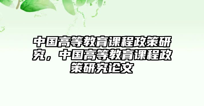 中國高等教育課程政策研究，中國高等教育課程政策研究論文