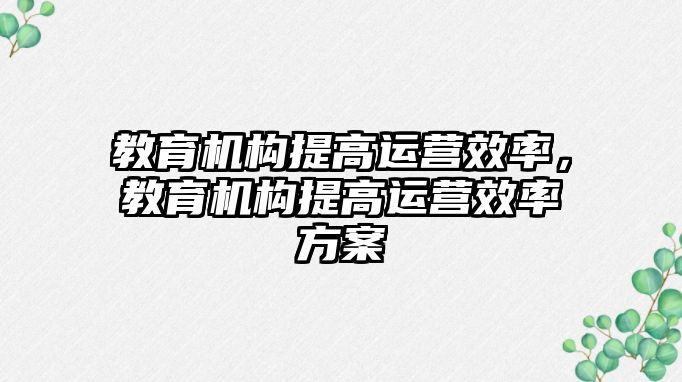 教育機構提高運營效率，教育機構提高運營效率方案