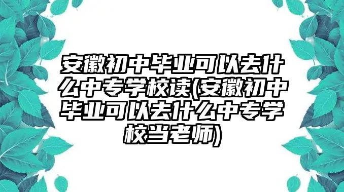 安徽初中畢業(yè)可以去什么中專學(xué)校讀(安徽初中畢業(yè)可以去什么中專學(xué)校當(dāng)老師)