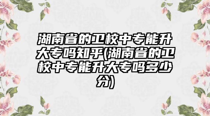 湖南省的衛(wèi)校中專能升大專嗎知乎(湖南省的衛(wèi)校中專能升大專嗎多少分)