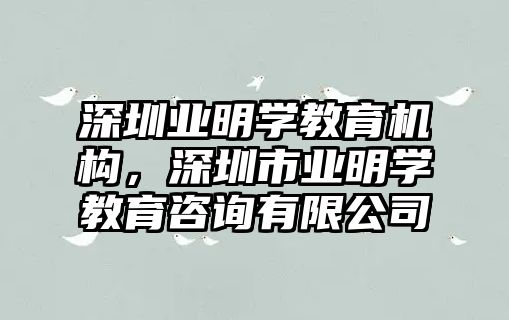 深圳業(yè)明學教育機構，深圳市業(yè)明學教育咨詢有限公司