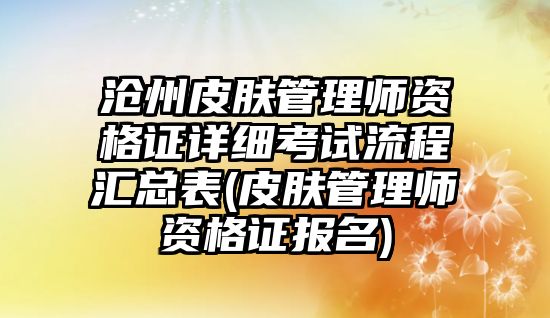 滄州皮膚管理師資格證詳細考試流程匯總表(皮膚管理師資格證報名)