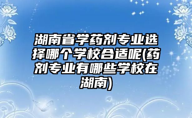 湖南省學藥劑專業(yè)選擇哪個學校合適呢(藥劑專業(yè)有哪些學校在湖南)