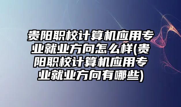 貴陽職校計算機應(yīng)用專業(yè)就業(yè)方向怎么樣(貴陽職校計算機應(yīng)用專業(yè)就業(yè)方向有哪些)