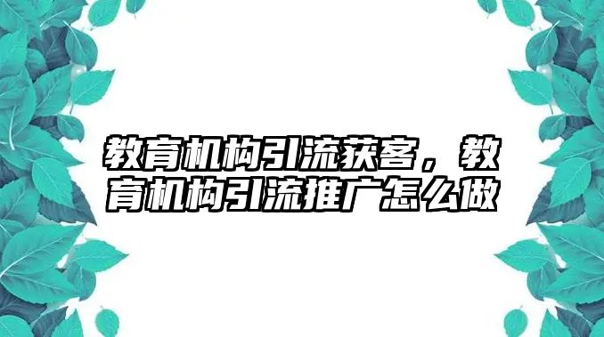 教育機(jī)構(gòu)引流獲客，教育機(jī)構(gòu)引流推廣怎么做