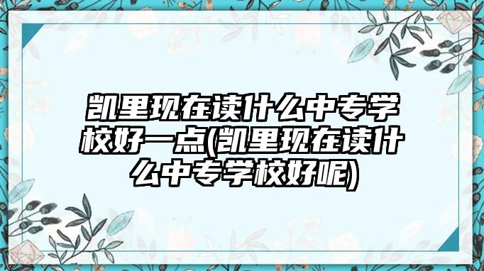 凱里現(xiàn)在讀什么中專學校好一點(凱里現(xiàn)在讀什么中專學校好呢)