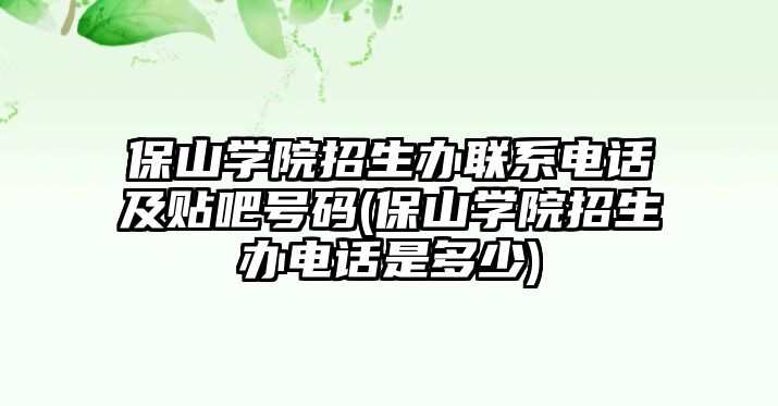 保山學院招生辦聯(lián)系電話及貼吧號碼(保山學院招生辦電話是多少)