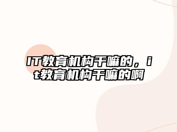 IT教育機構干嘛的，it教育機構干嘛的啊