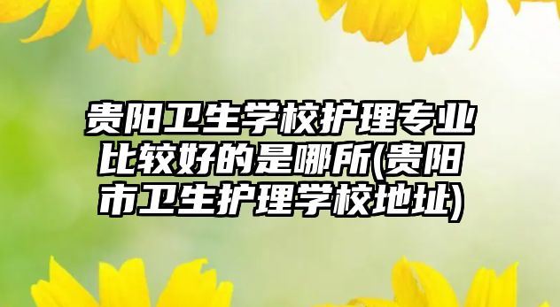 貴陽(yáng)衛(wèi)生學(xué)校護(hù)理專業(yè)比較好的是哪所(貴陽(yáng)市衛(wèi)生護(hù)理學(xué)校地址)