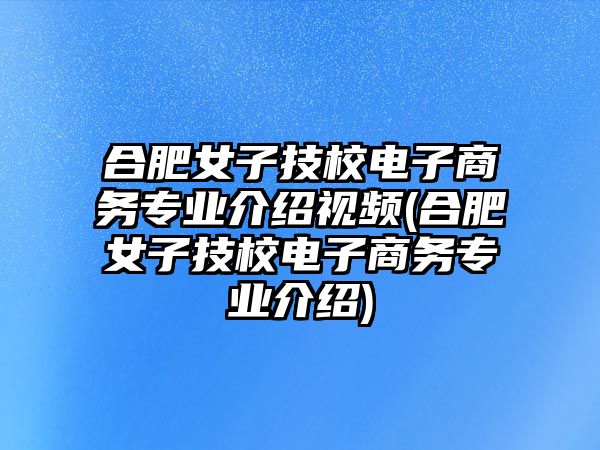 合肥女子技校電子商務(wù)專業(yè)介紹視頻(合肥女子技校電子商務(wù)專業(yè)介紹)