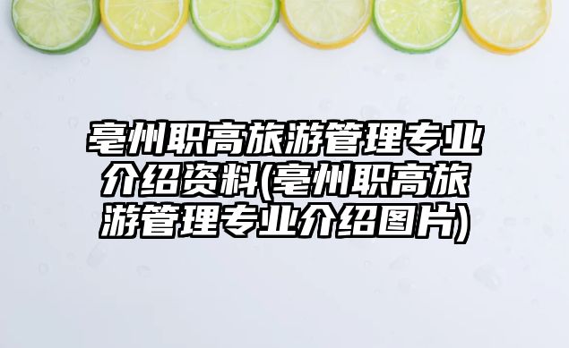 亳州職高旅游管理專業(yè)介紹資料(亳州職高旅游管理專業(yè)介紹圖片)