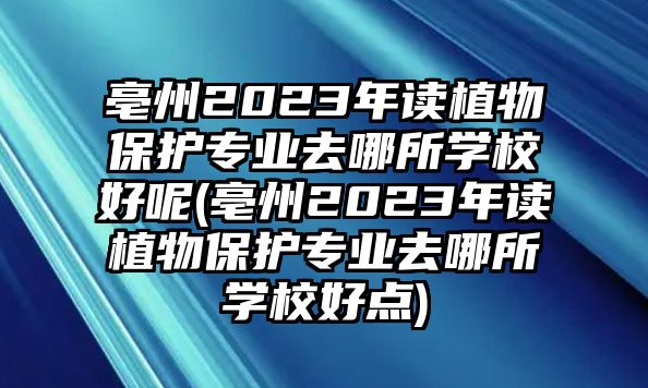 亳州2023年讀植物保護(hù)專業(yè)去哪所學(xué)校好呢(亳州2023年讀植物保護(hù)專業(yè)去哪所學(xué)校好點(diǎn))