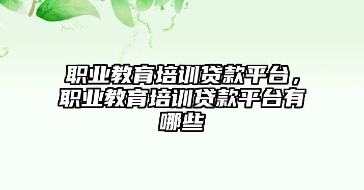 職業(yè)教育培訓(xùn)貸款平臺，職業(yè)教育培訓(xùn)貸款平臺有哪些