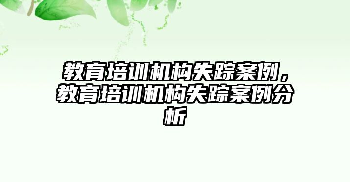 教育培訓(xùn)機(jī)構(gòu)失蹤案例，教育培訓(xùn)機(jī)構(gòu)失蹤案例分析