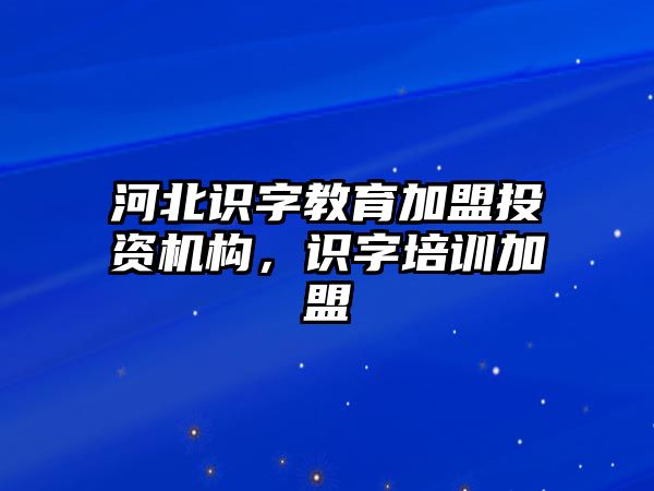 河北識字教育加盟投資機構(gòu)，識字培訓(xùn)加盟