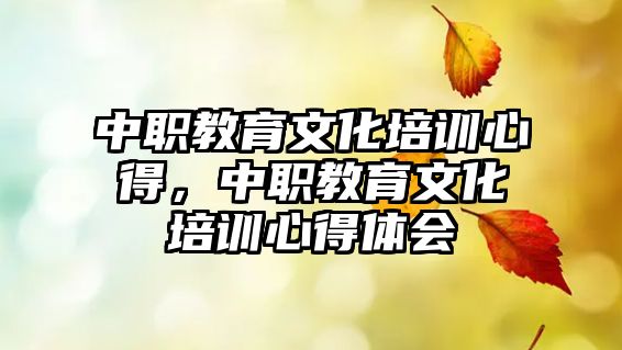 中職教育文化培訓(xùn)心得，中職教育文化培訓(xùn)心得體會(huì)