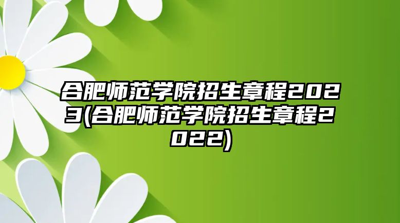 合肥師范學(xué)院招生章程2023(合肥師范學(xué)院招生章程2022)