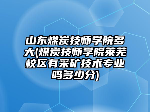 山東煤炭技師學院多大(煤炭技師學院萊蕪校區(qū)有采礦技術專業(yè)嗎多少分)