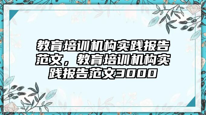 教育培訓(xùn)機(jī)構(gòu)實(shí)踐報(bào)告范文，教育培訓(xùn)機(jī)構(gòu)實(shí)踐報(bào)告范文3000