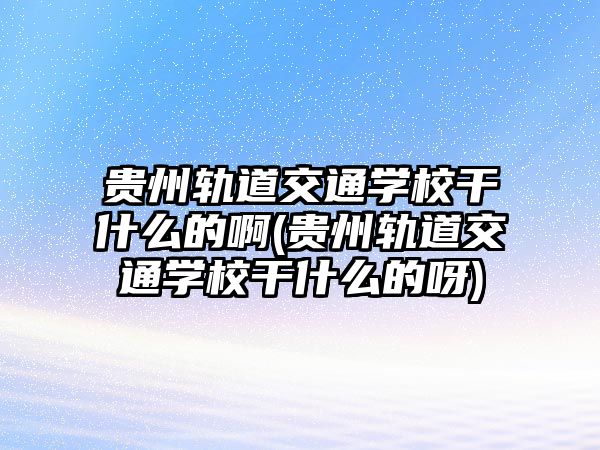 貴州軌道交通學(xué)校干什么的啊(貴州軌道交通學(xué)校干什么的呀)