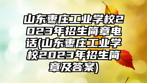 山東棗莊工業(yè)學(xué)校2023年招生簡章電話(山東棗莊工業(yè)學(xué)校2023年招生簡章及答案)