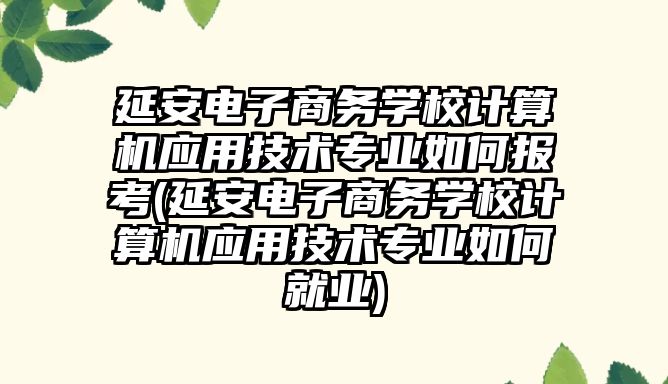 延安電子商務學校計算機應用技術專業(yè)如何報考(延安電子商務學校計算機應用技術專業(yè)如何就業(yè))