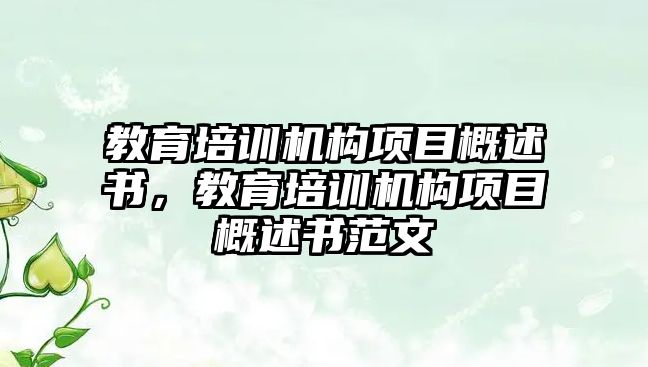 教育培訓機構項目概述書，教育培訓機構項目概述書范文