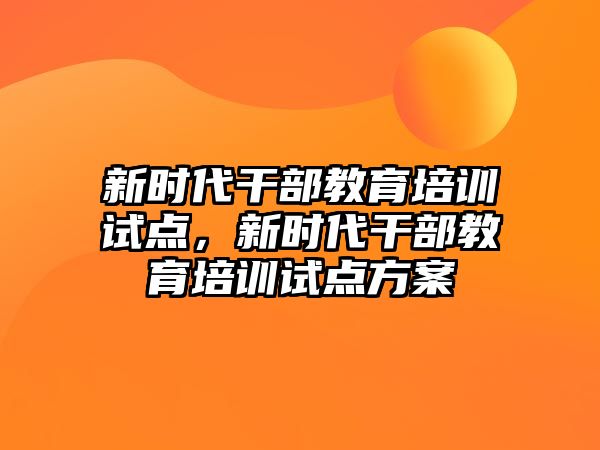 新時代干部教育培訓試點，新時代干部教育培訓試點方案