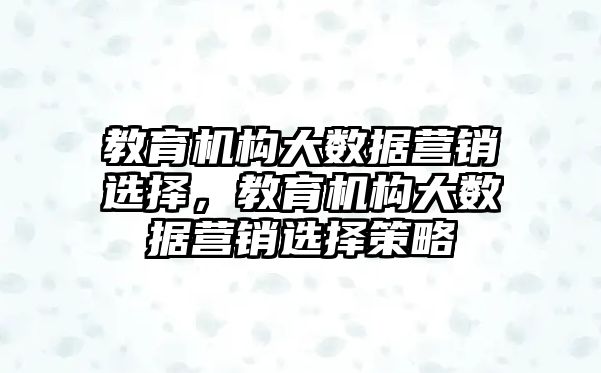 教育機構大數據營銷選擇，教育機構大數據營銷選擇策略