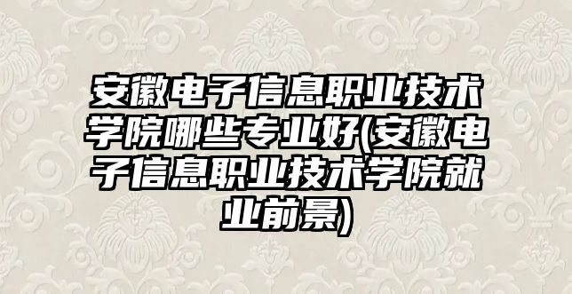 安徽電子信息職業(yè)技術(shù)學(xué)院哪些專業(yè)好(安徽電子信息職業(yè)技術(shù)學(xué)院就業(yè)前景)