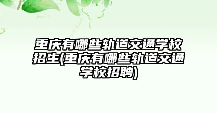 重慶有哪些軌道交通學校招生(重慶有哪些軌道交通學校招聘)