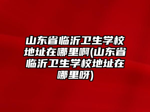 山東省臨沂衛(wèi)生學(xué)校地址在哪里啊(山東省臨沂衛(wèi)生學(xué)校地址在哪里呀)